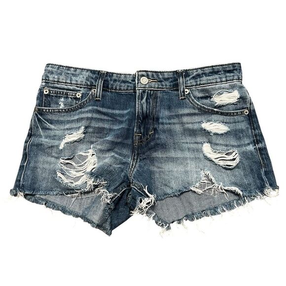 LUCKY BRAND The Cut Off Medium Wash Distressed Jean Shorts Size 4/27 - Picture 1 of 7